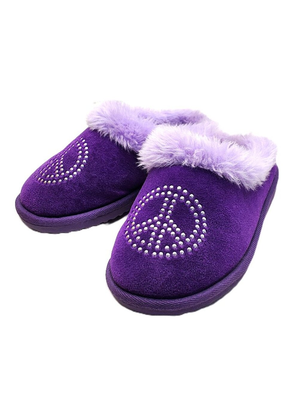 “CRB” Purple Peace Sign Faux-Fur Slippers – Size M (13/1) Toddler